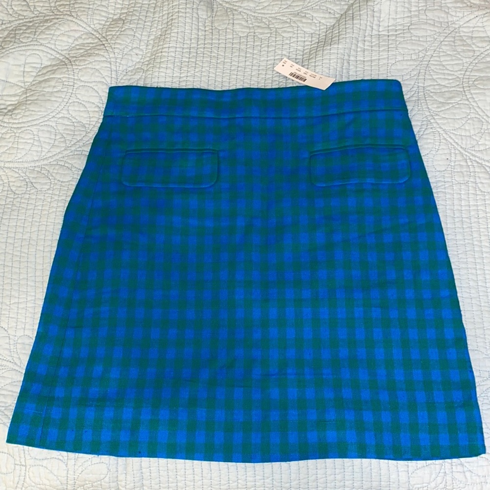 NWT J Crew gingham / plaid teal blue/green mini skirt